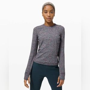 NWT Lululemon Size 8  Runderful Long Sleeve Neon Tweed Jacquard HTR Battleship